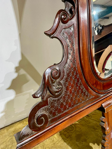 Victorian Ornate Mahogany Framed Bevel Edged Wall Mirror