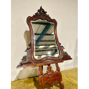 Victorian Ornate Mahogany Framed Bevel Edged Wall Mirror