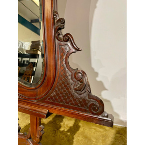 Victorian Ornate Mahogany Framed Bevel Edged Wall Mirror