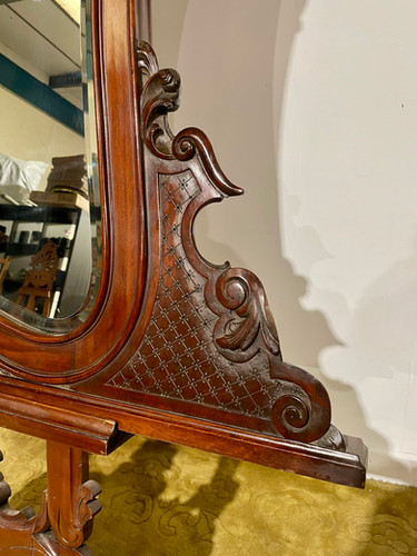 Victorian Ornate Mahogany Framed Bevel Edged Wall Mirror