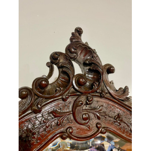 Victorian Ornate Mahogany Framed Bevel Edged Wall Mirror
