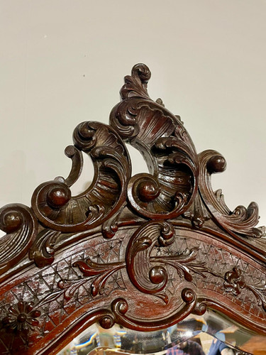 Victorian Ornate Mahogany Framed Bevel Edged Wall Mirror