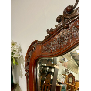 Victorian Ornate Mahogany Framed Bevel Edged Wall Mirror