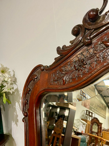 Victorian Ornate Mahogany Framed Bevel Edged Wall Mirror