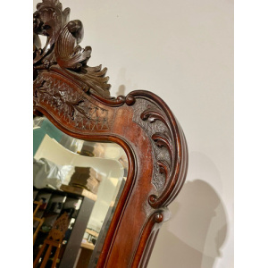 Victorian Ornate Mahogany Framed Bevel Edged Wall Mirror