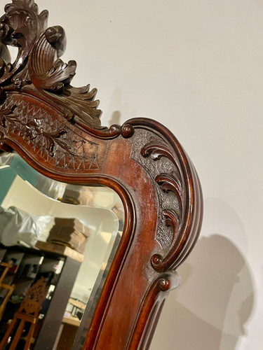 Victorian Ornate Mahogany Framed Bevel Edged Wall Mirror