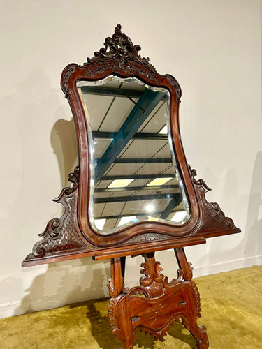 Victorian Ornate Mahogany Framed Bevel Edged Wall Mirror