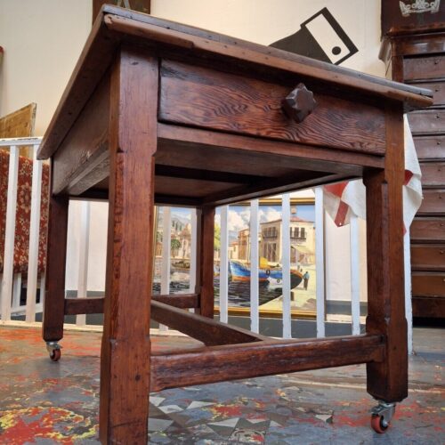 1940's POW Made Bakers/Prep/Dining Table In Pitch Pine. Vintage/Interiors/WW2.