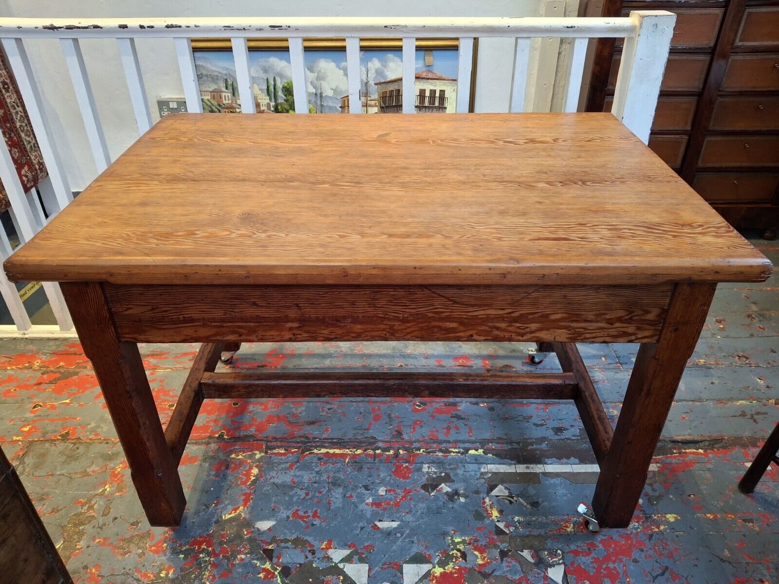 1940's POW Made Bakers/Prep/Dining Table In Pitch Pine. Vintage/Interiors/WW2.