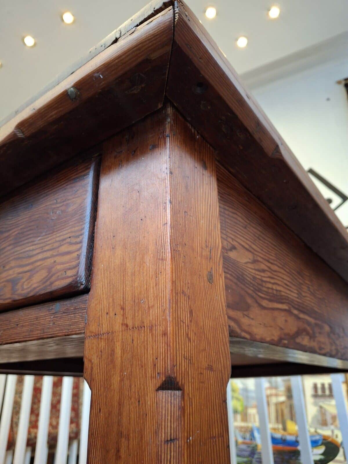 1940's POW Made Bakers/Prep/Dining Table In Pitch Pine. Vintage/Interiors/WW2.