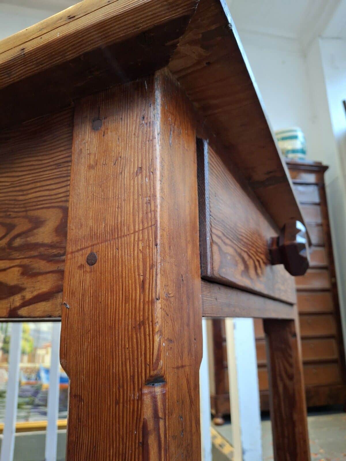 1940's POW Made Bakers/Prep/Dining Table In Pitch Pine. Vintage/Interiors/WW2.