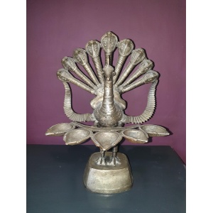 Brass peacock panch aarti/oil lamp