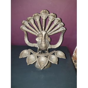 Brass peacock panch aarti/oil lamp