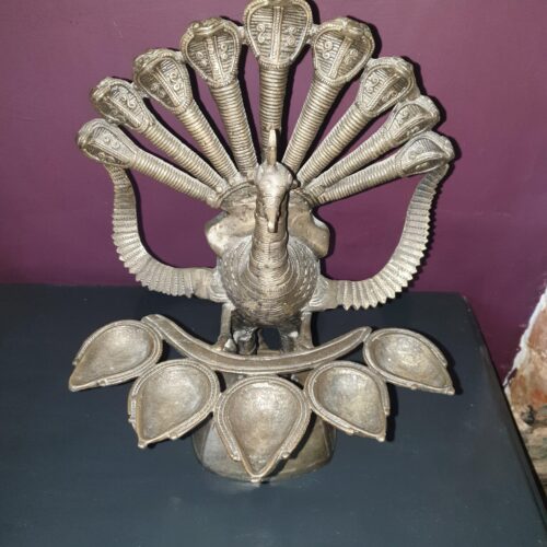 Brass peacock panch aarti/oil lamp