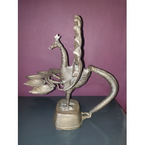 Brass peacock panch aarti/oil lamp