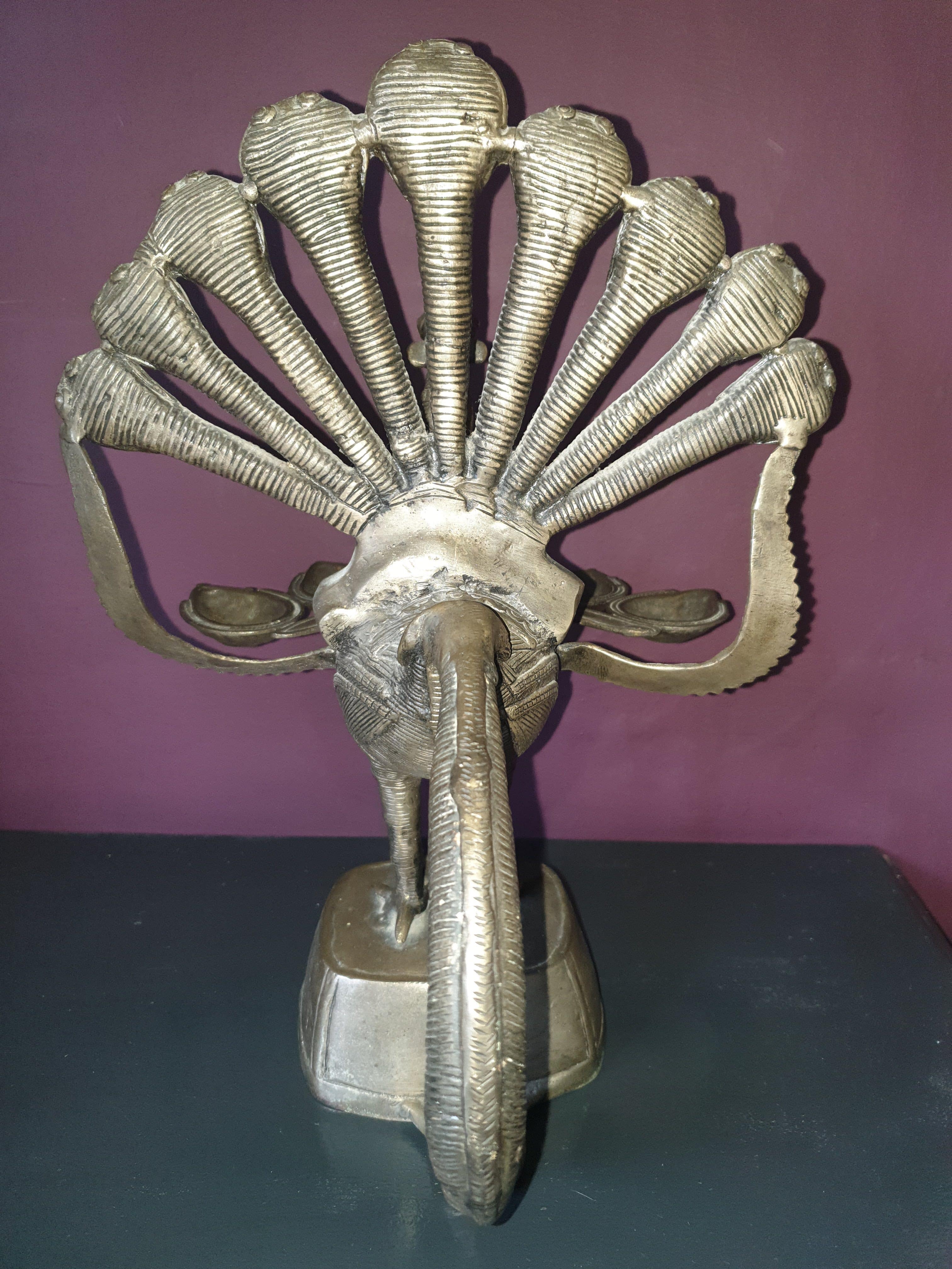 Brass peacock panch aarti/oil lamp