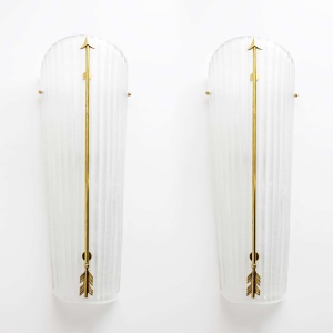 Pair of Mid-century Modern Style Italian Murano Glass and Brass Sconces