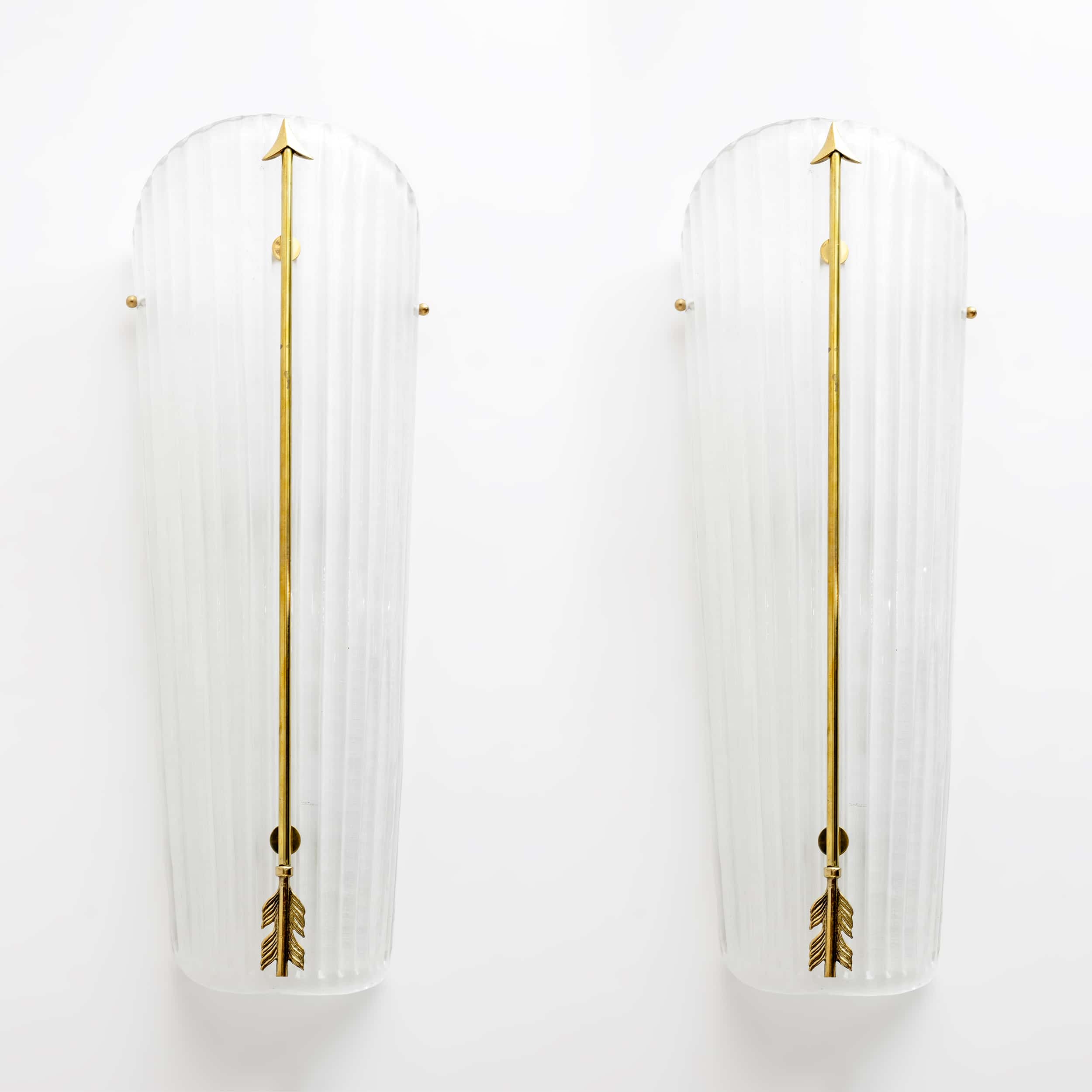 Pair of Mid-century Modern Style Italian Murano Glass and Brass Sconces