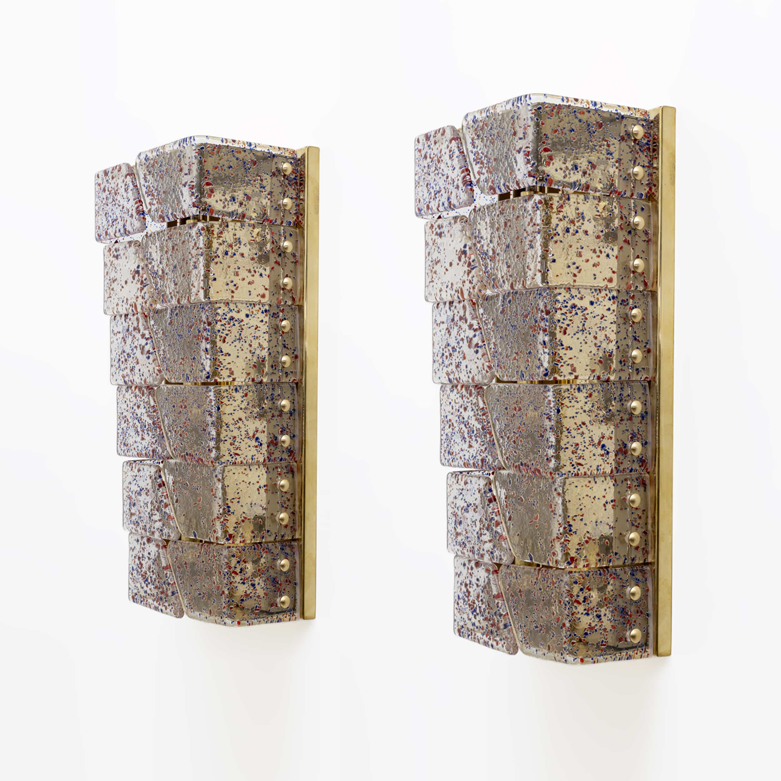 Pair of Mid-century Modern Style Italian Murano Glass and Brass Sconces