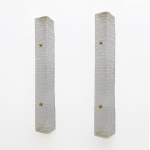 Pair of Art Decò Style Brass and Textured Murano Glass Sconces