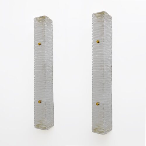 Pair of Art Decò Style Brass and Textured Murano Glass Sconces