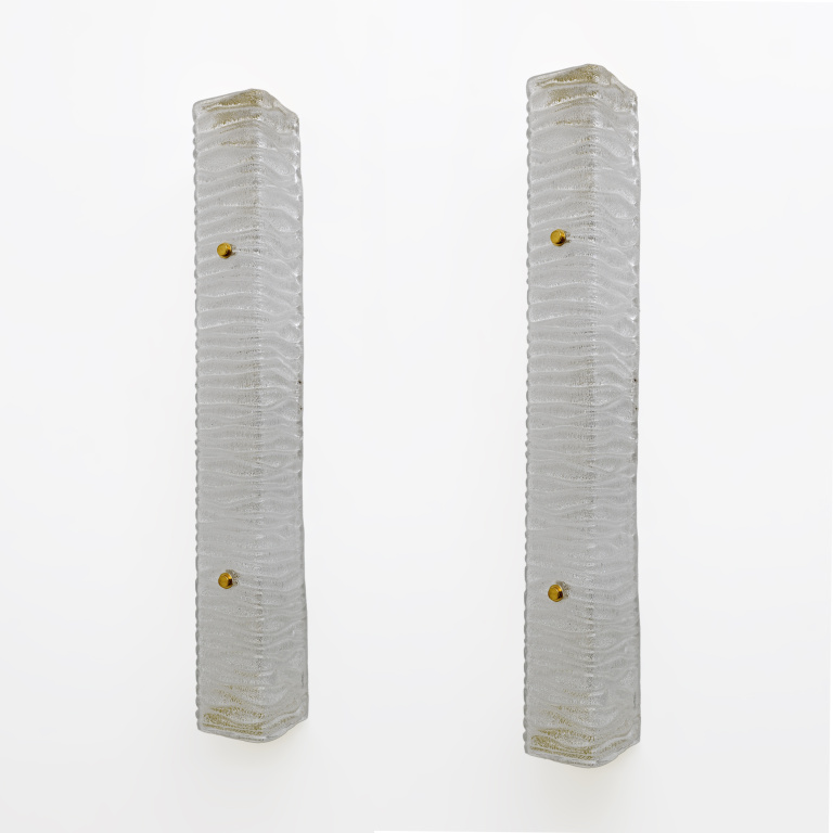 Pair of Art Decò Style Brass and Textured Murano Glass Sconces
