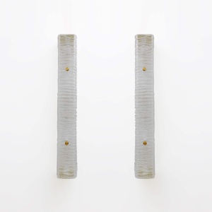 Pair of Art Decò Style Brass and Textured Murano Glass Sconces