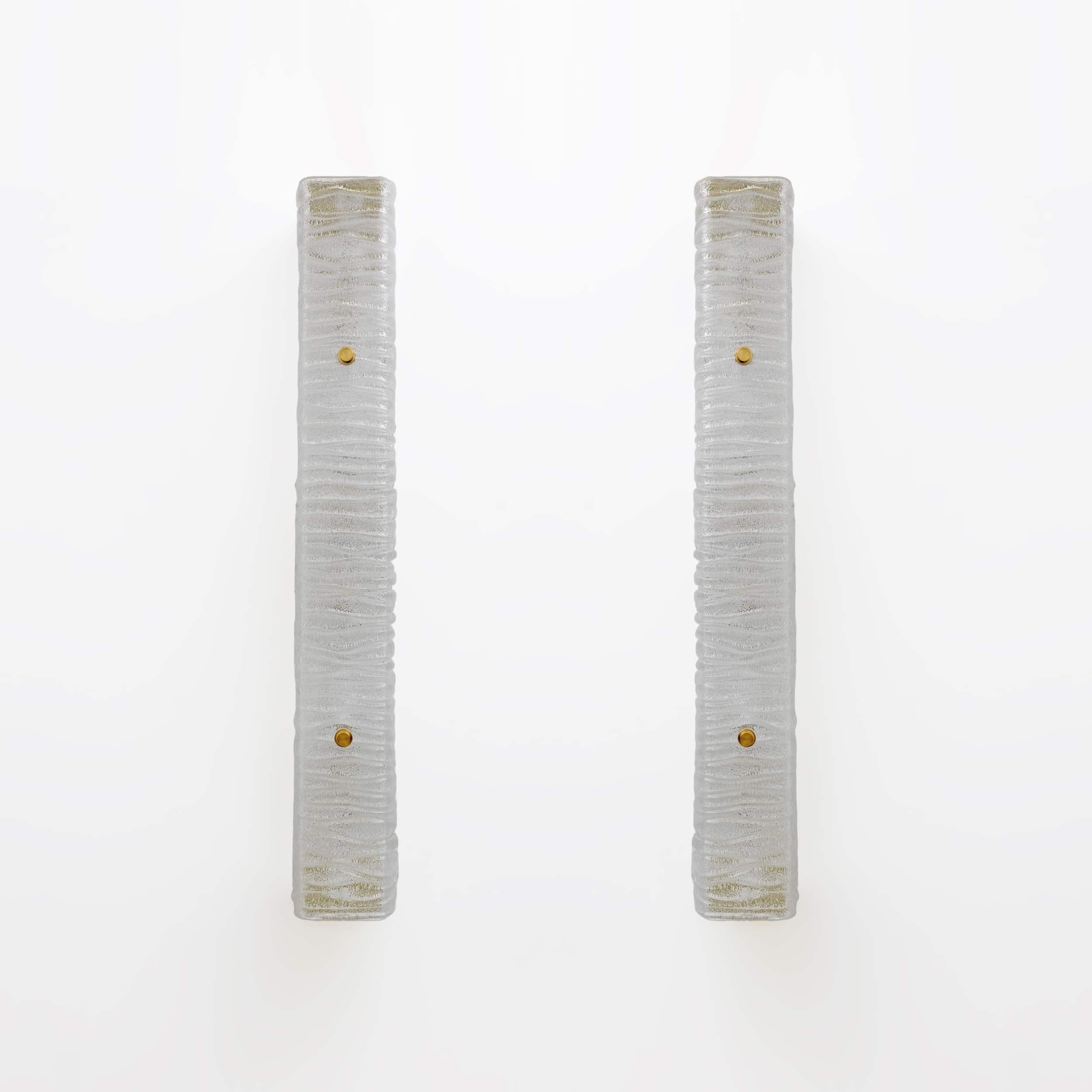 Pair of Art Decò Style Brass and Textured Murano Glass Sconces
