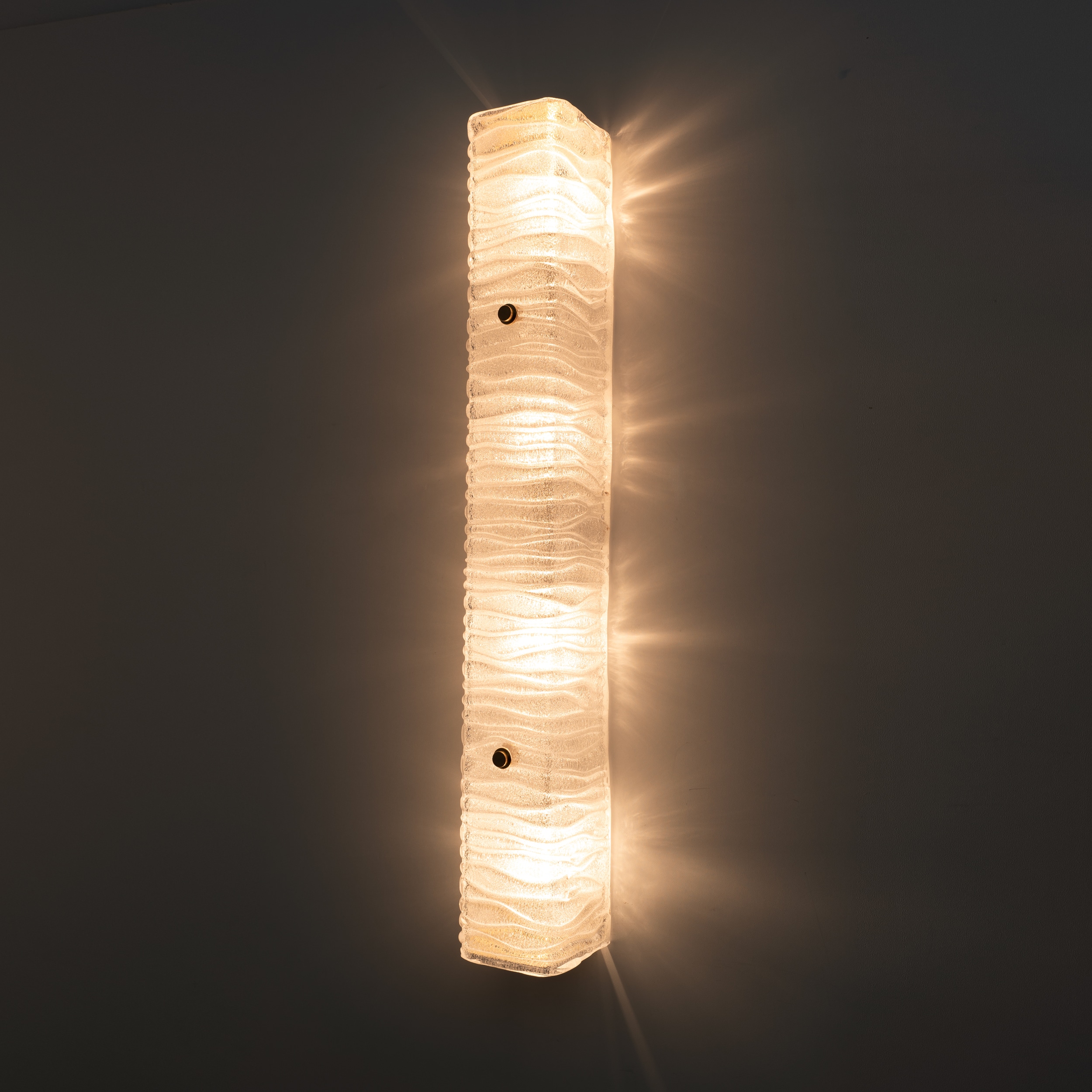 Pair of Art Decò Style Brass and Textured Murano Glass Sconces