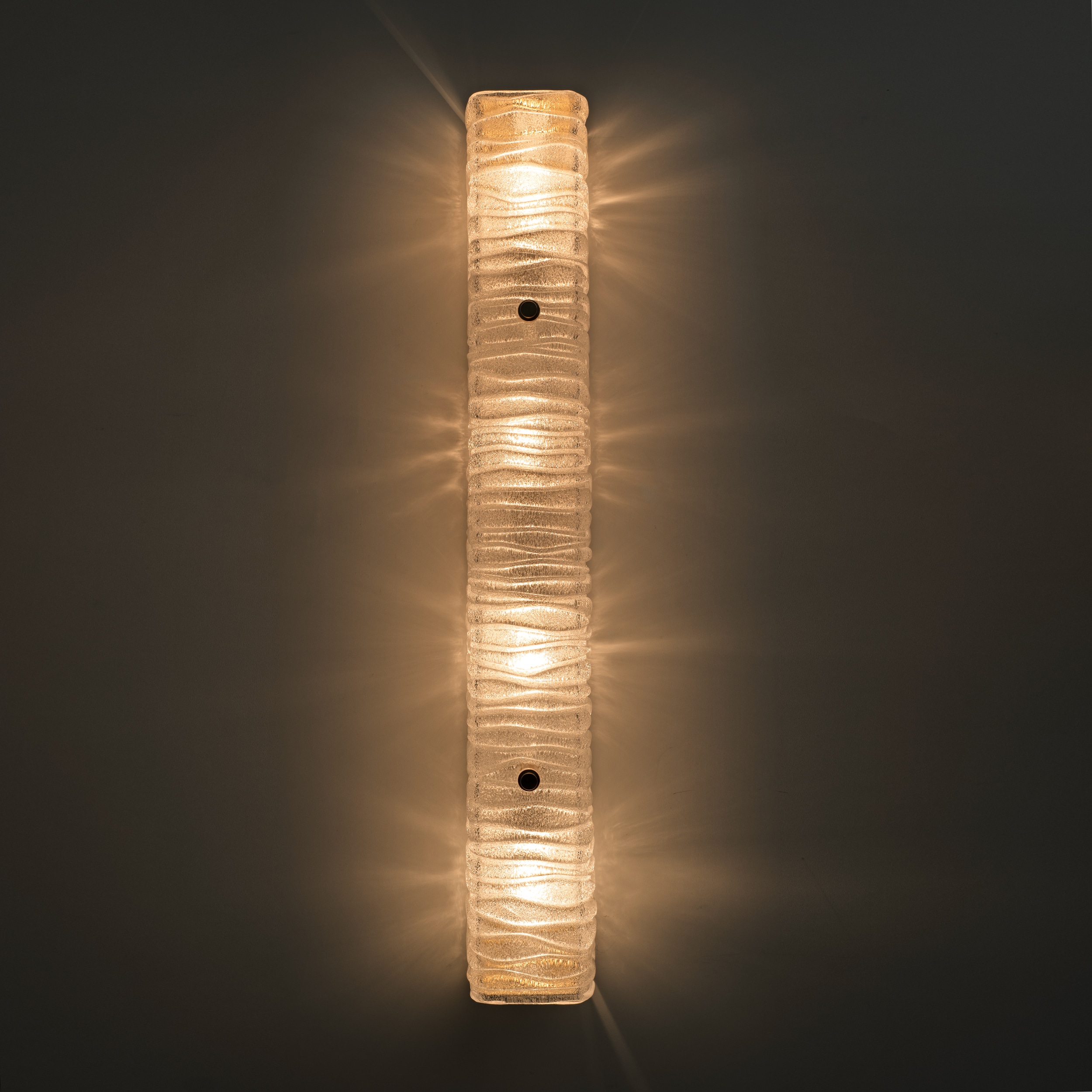 Pair of Art Decò Style Brass and Textured Murano Glass Sconces
