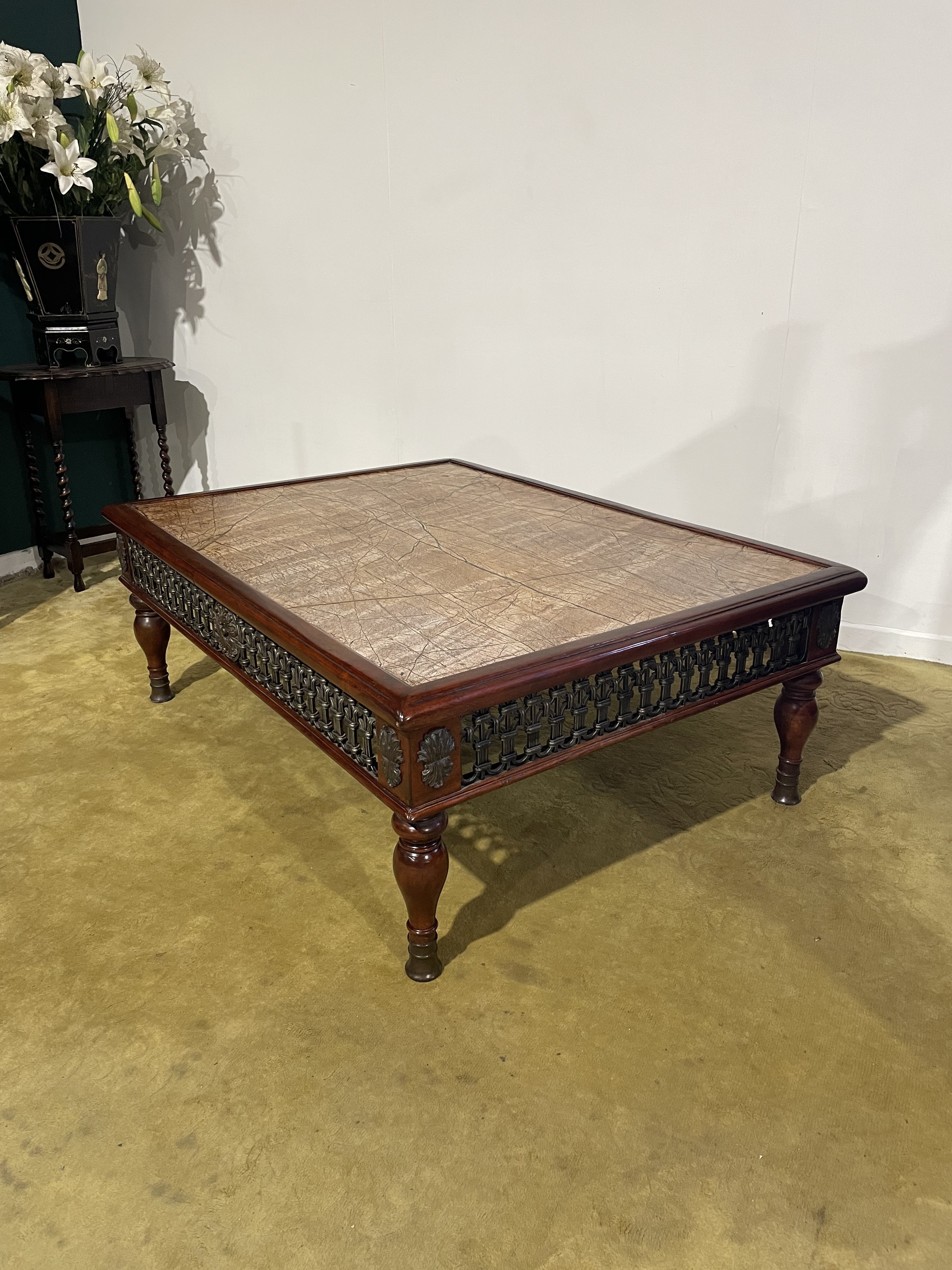 Cast Iron Spanish Occasional Table With Slate Marble Top
