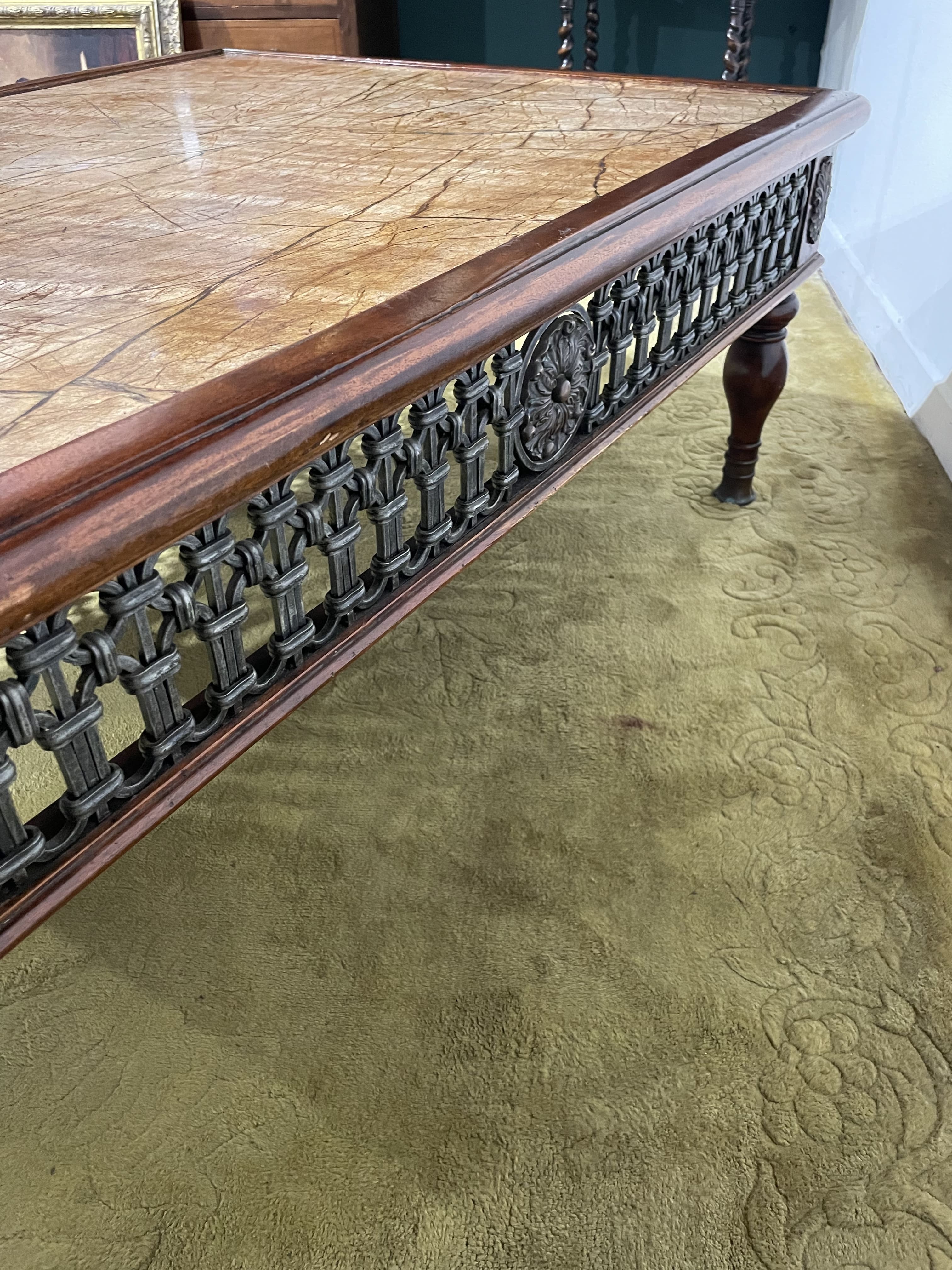 Cast Iron Spanish Occasional Table With Slate Marble Top