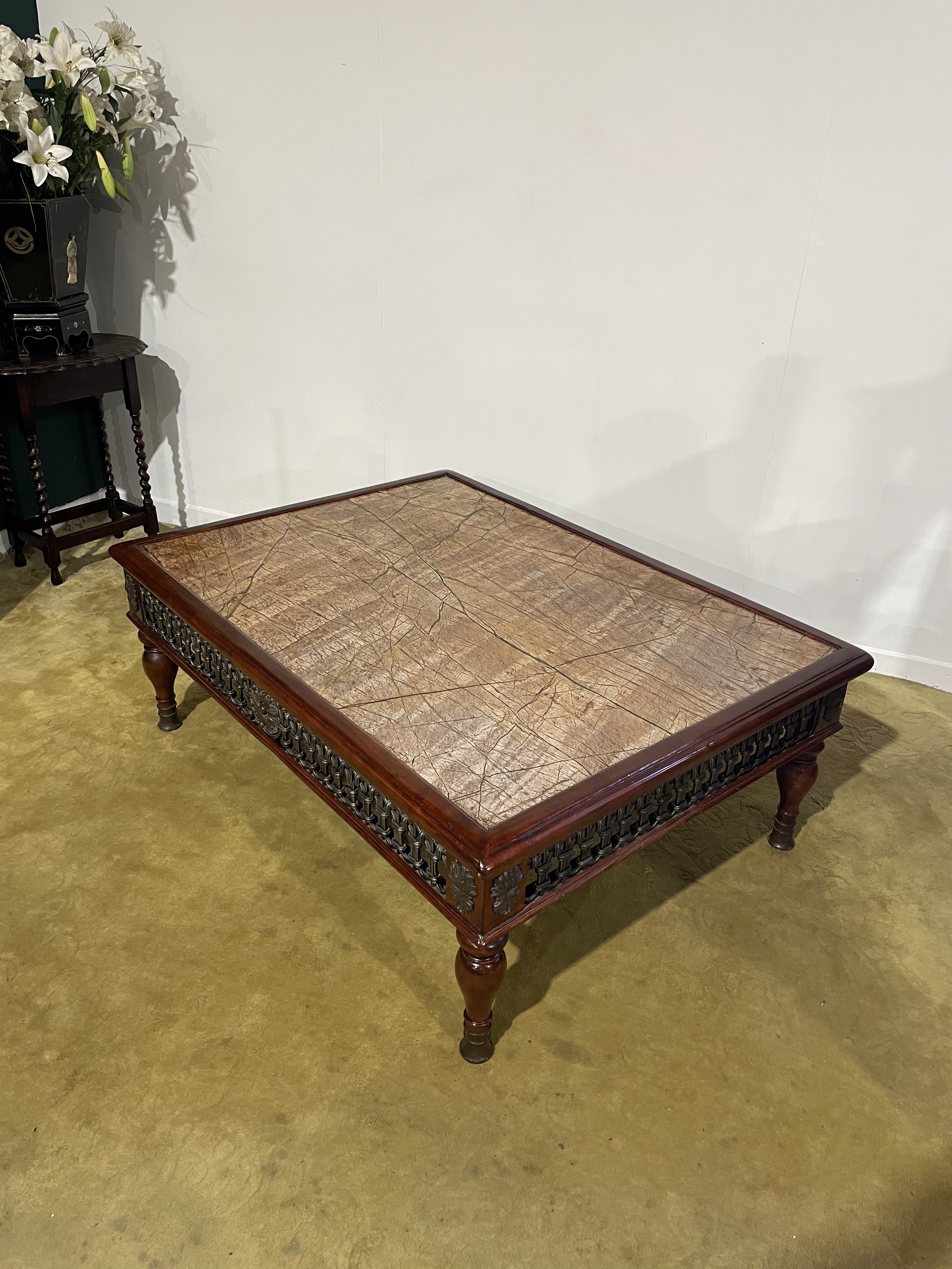 Cast Iron Spanish Occasional Table With Slate Marble Top