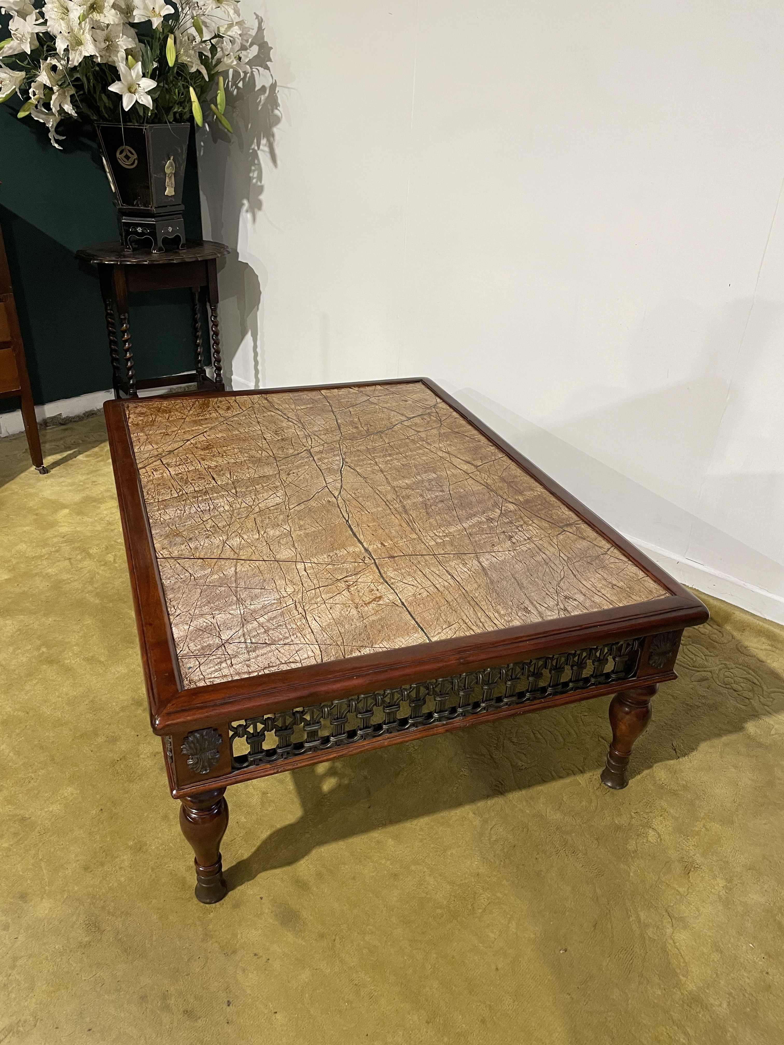 Cast Iron Spanish Occasional Table With Slate Marble Top