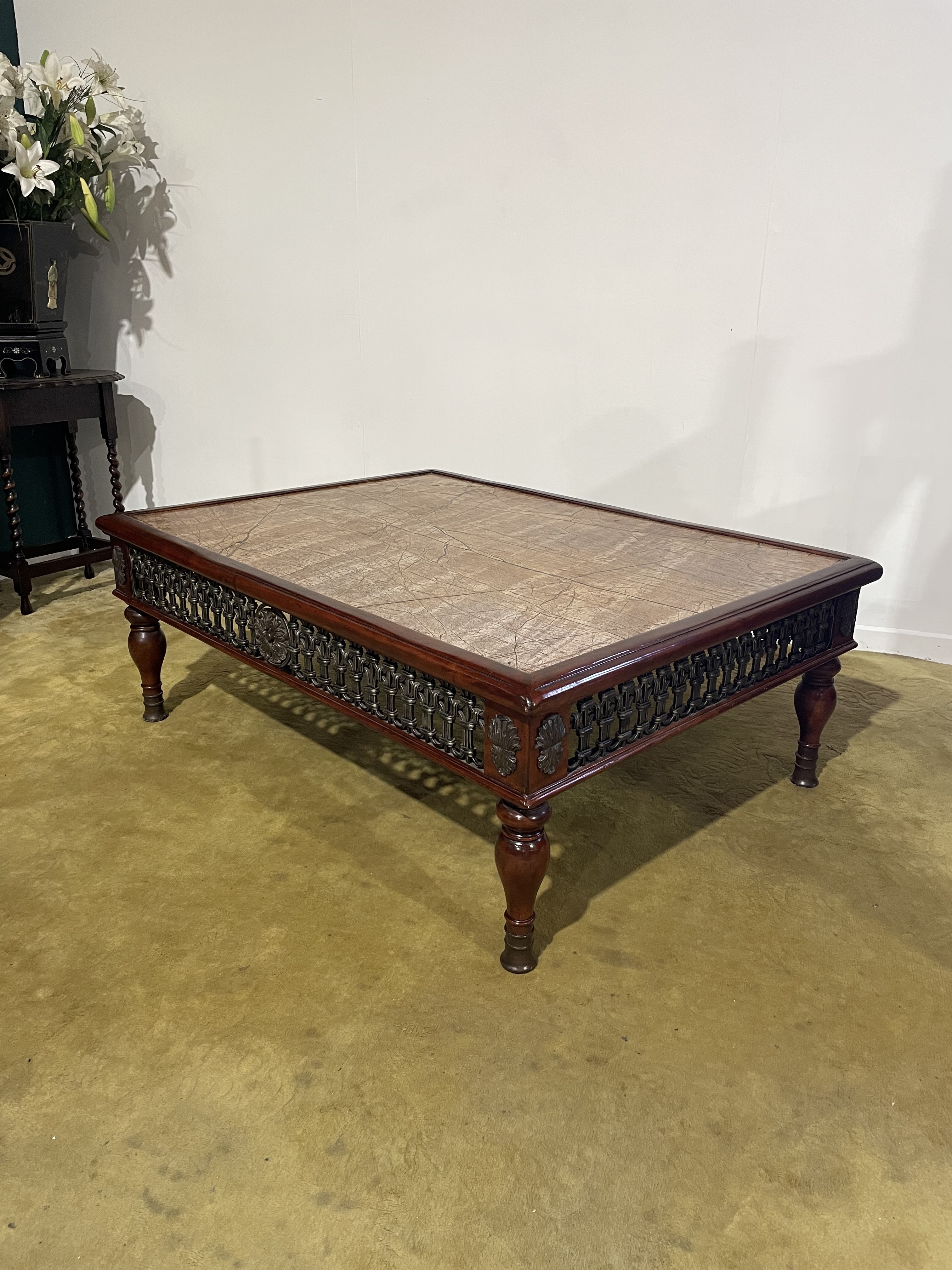 Cast Iron Spanish Occasional Table With Slate Marble Top