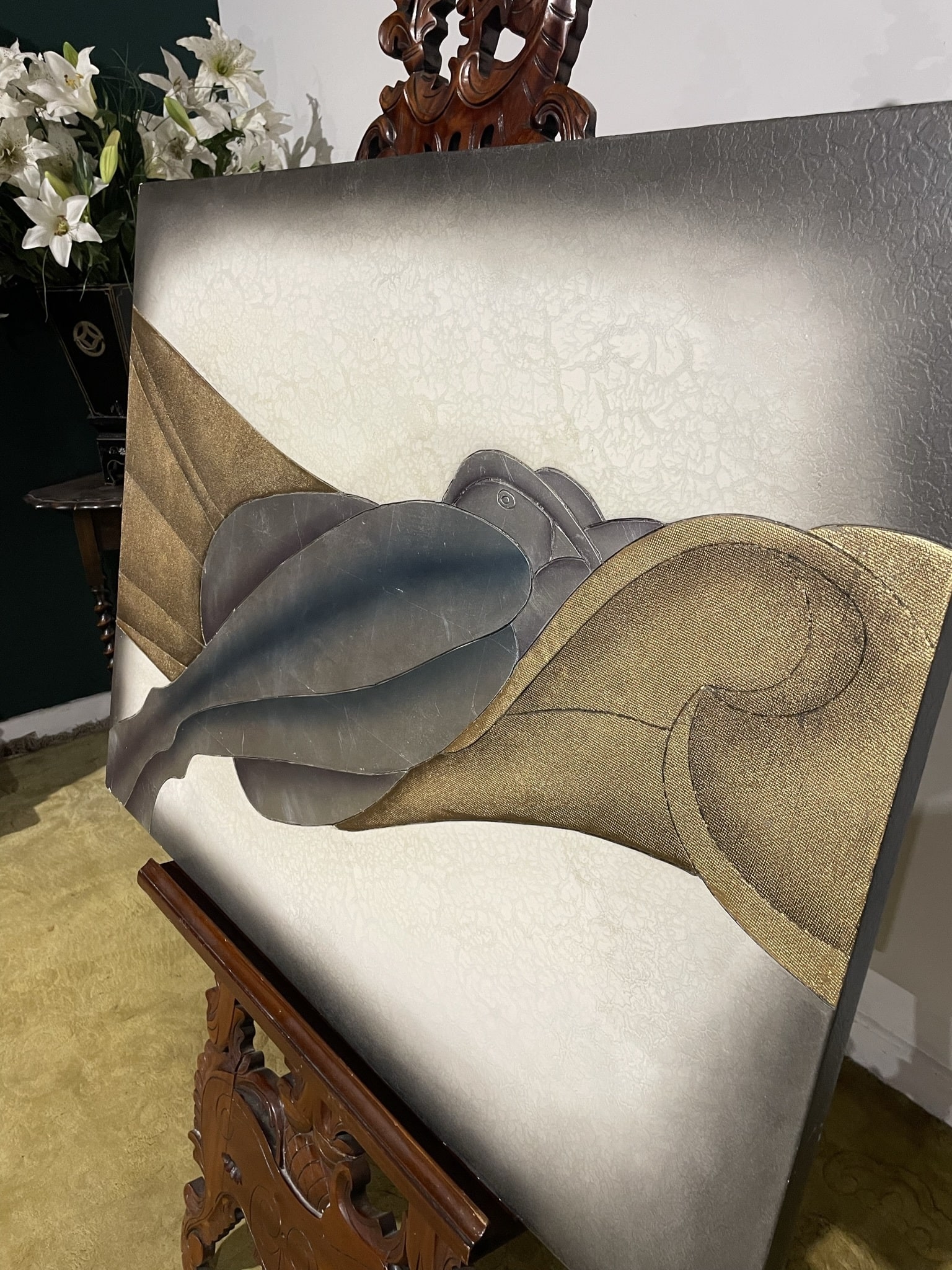 Contemporary piece of artwork on board depicting a female