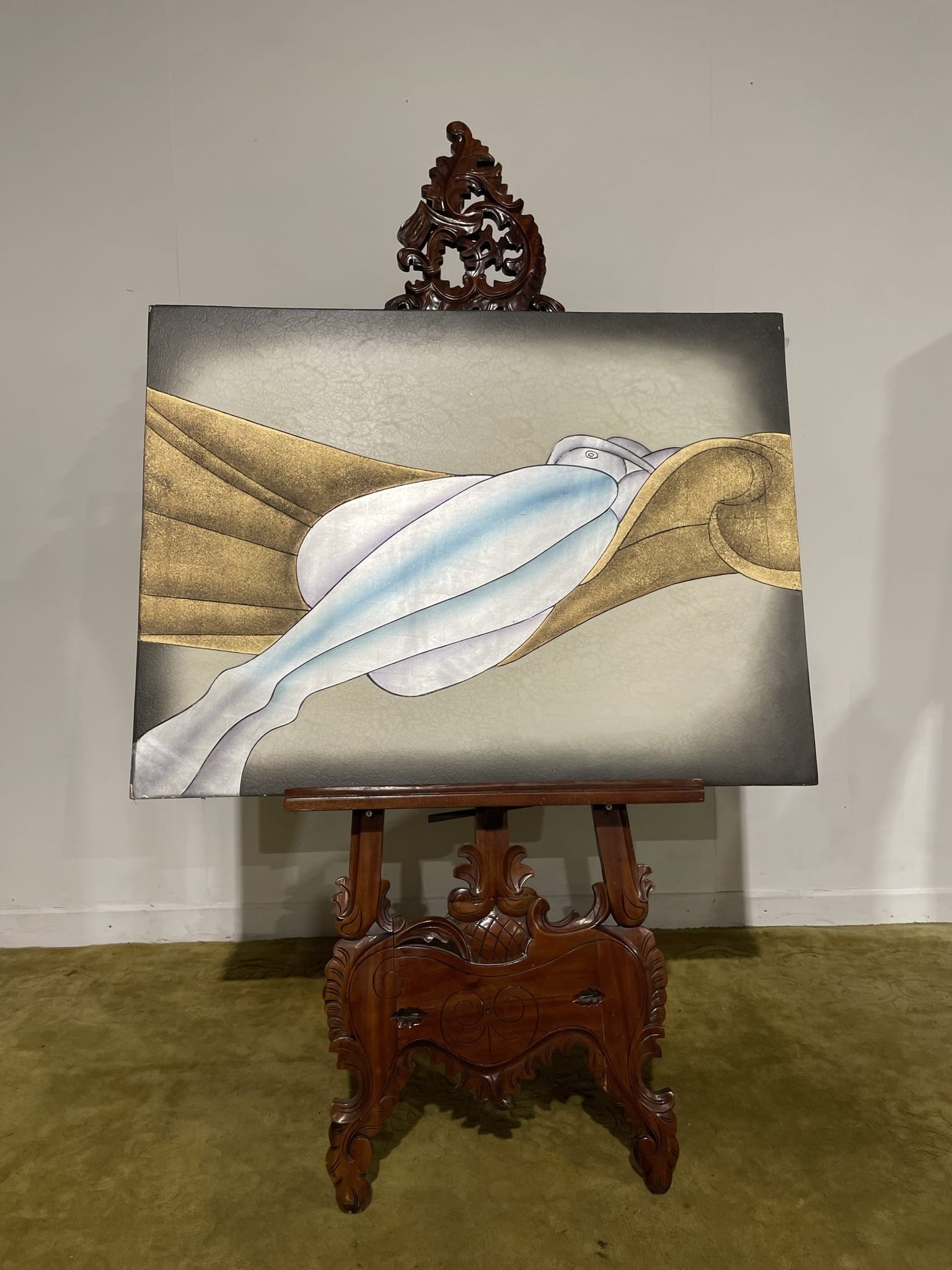 Contemporary piece of artwork on board depicting a female