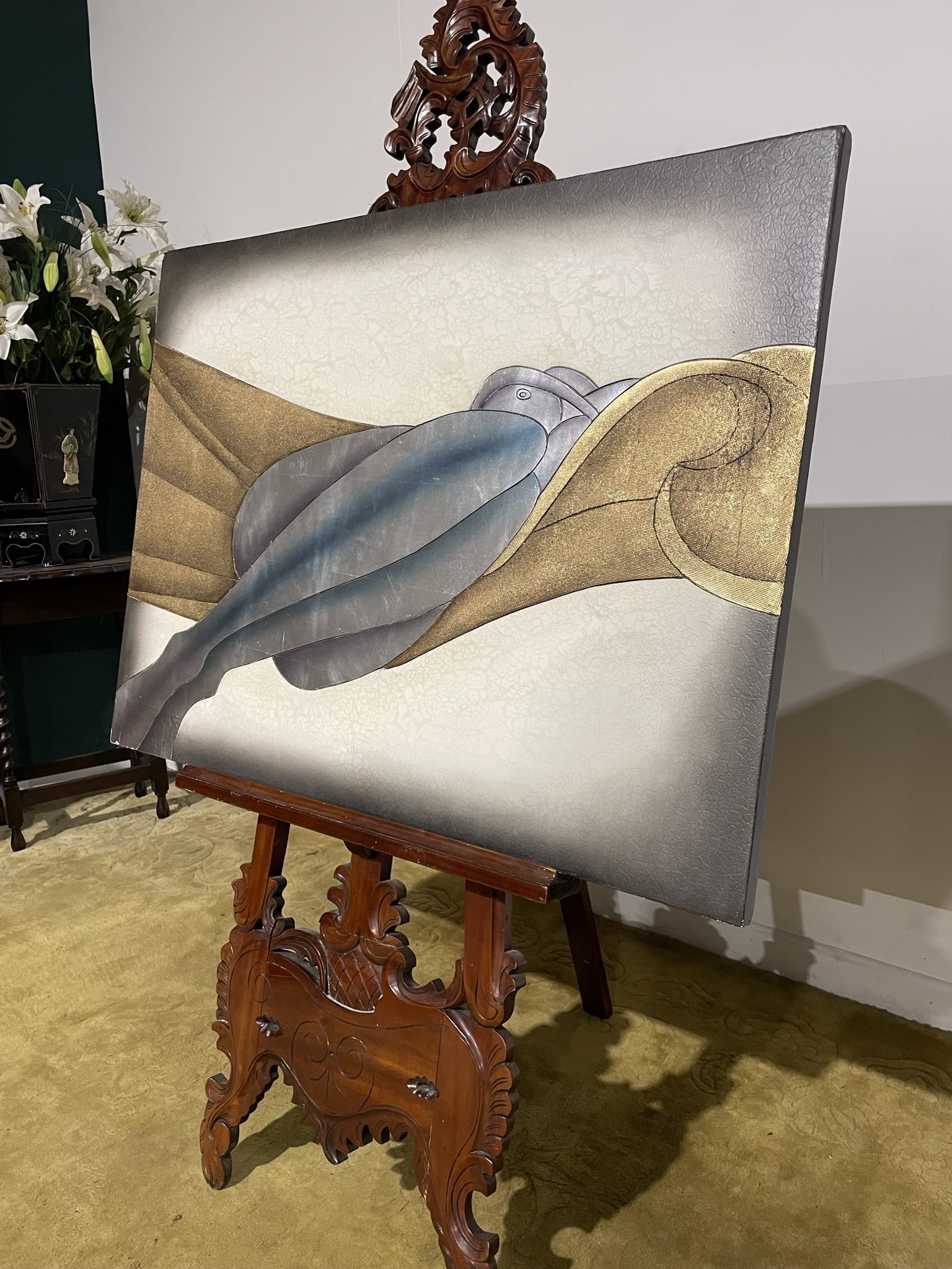Contemporary piece of artwork on board depicting a female