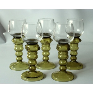 1950s - 5 large mouthblown Roemer wine glasses as a set - Vintage