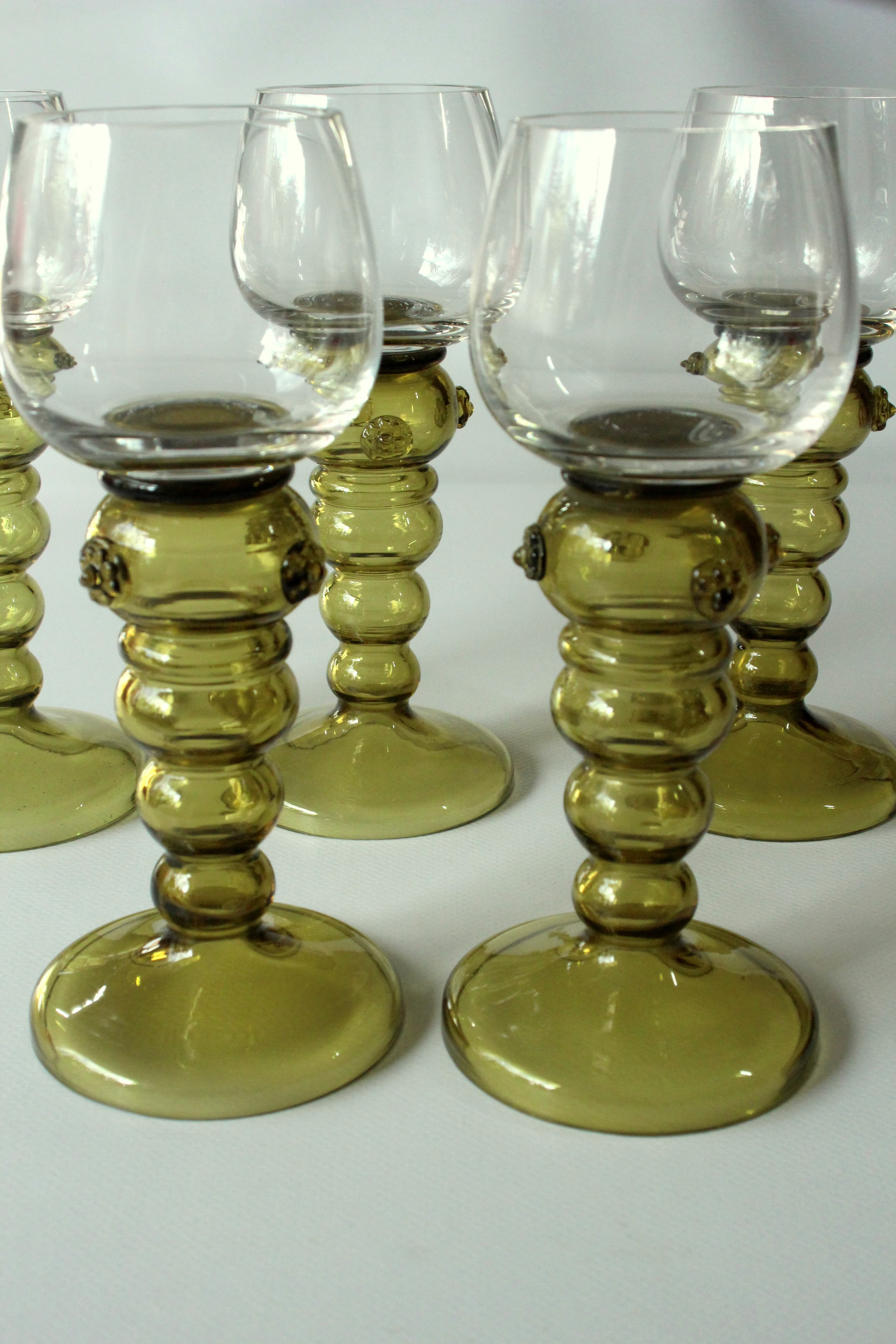 1950s - 5 large mouthblown Roemer wine glasses as a set - Vintage