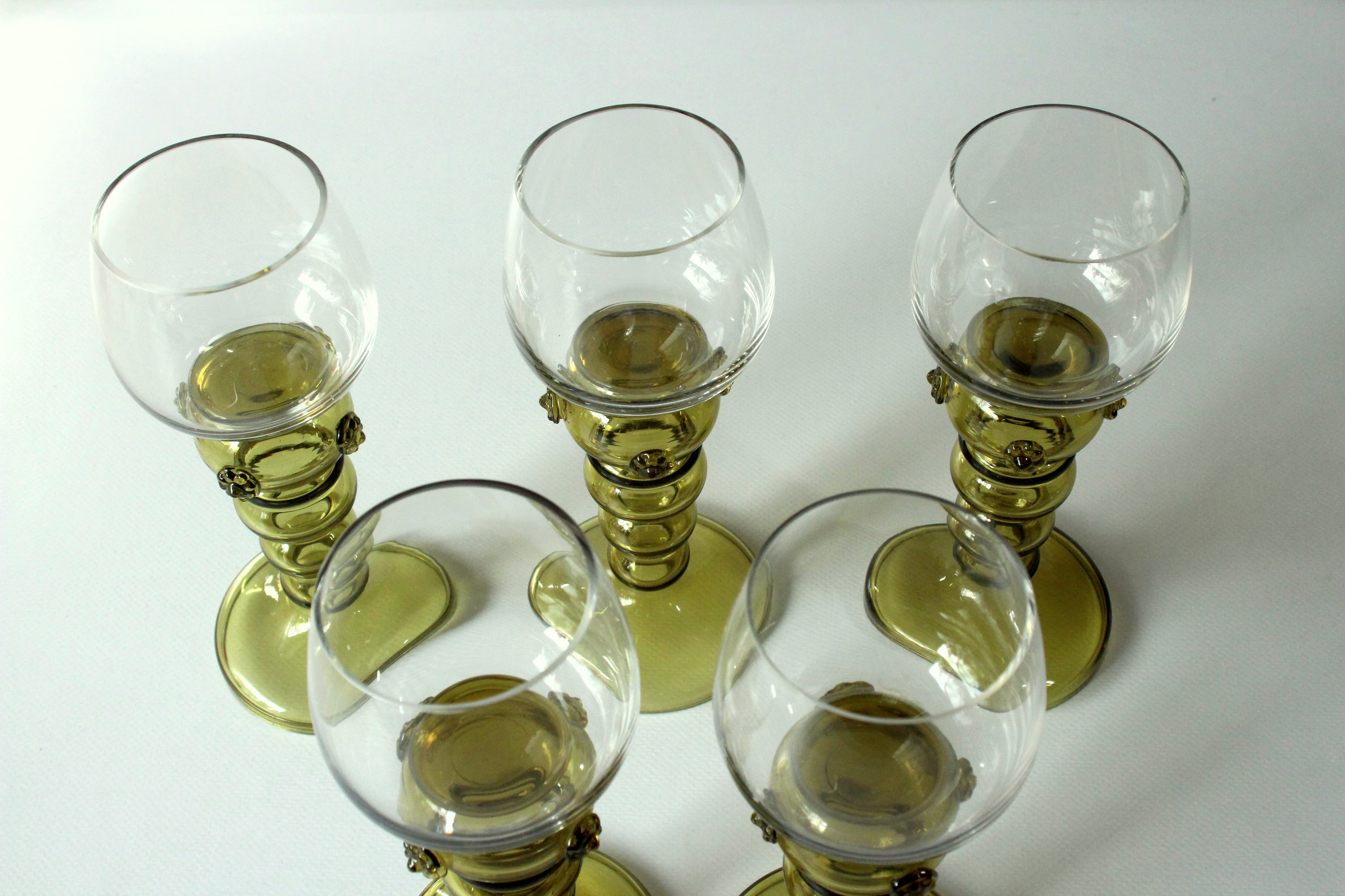 1950s - 5 large mouthblown Roemer wine glasses as a set - Vintage