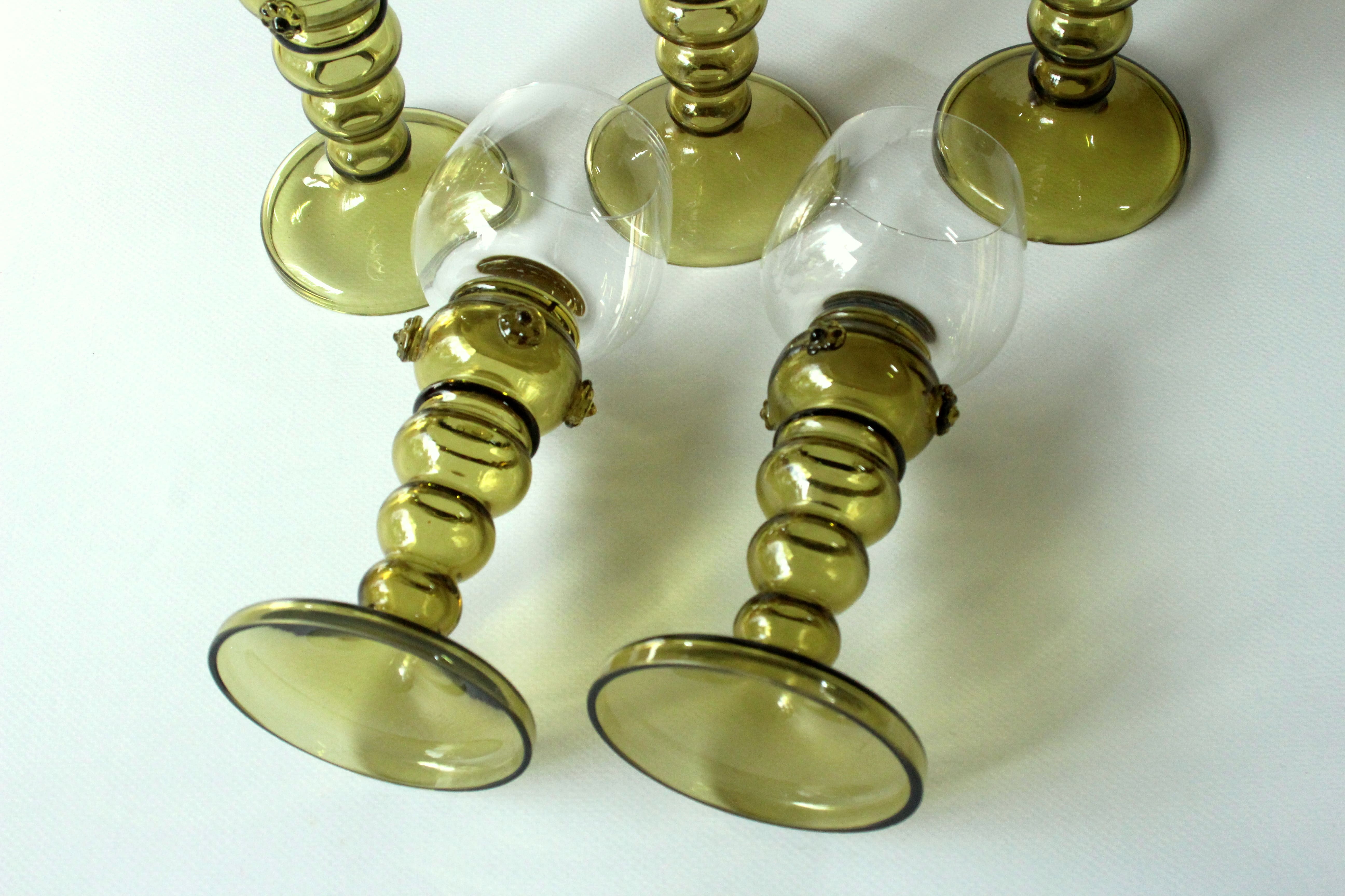 1950s - 5 large mouthblown Roemer wine glasses as a set - Vintage