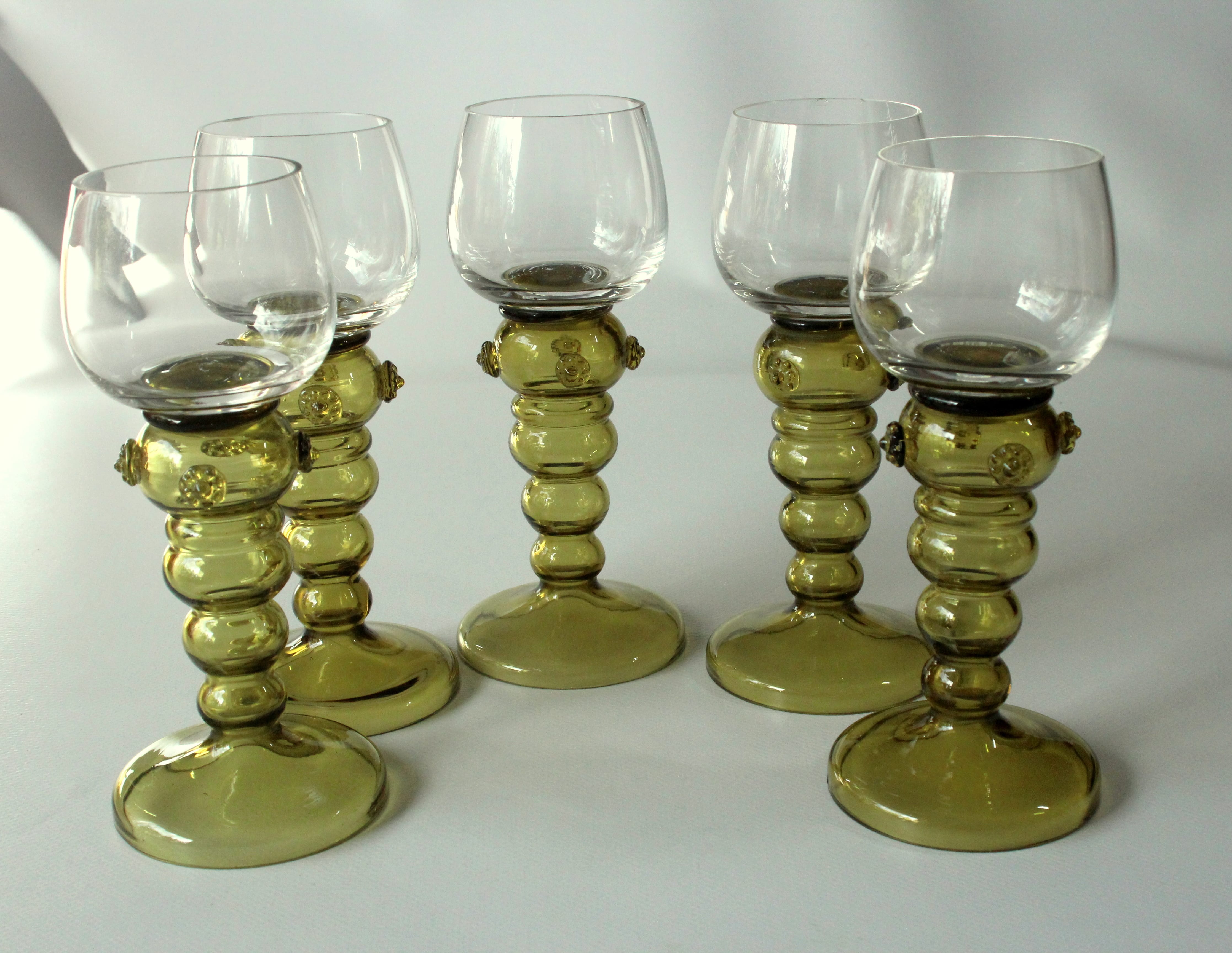 1950s - 5 large mouthblown Roemer wine glasses as a set - Vintage