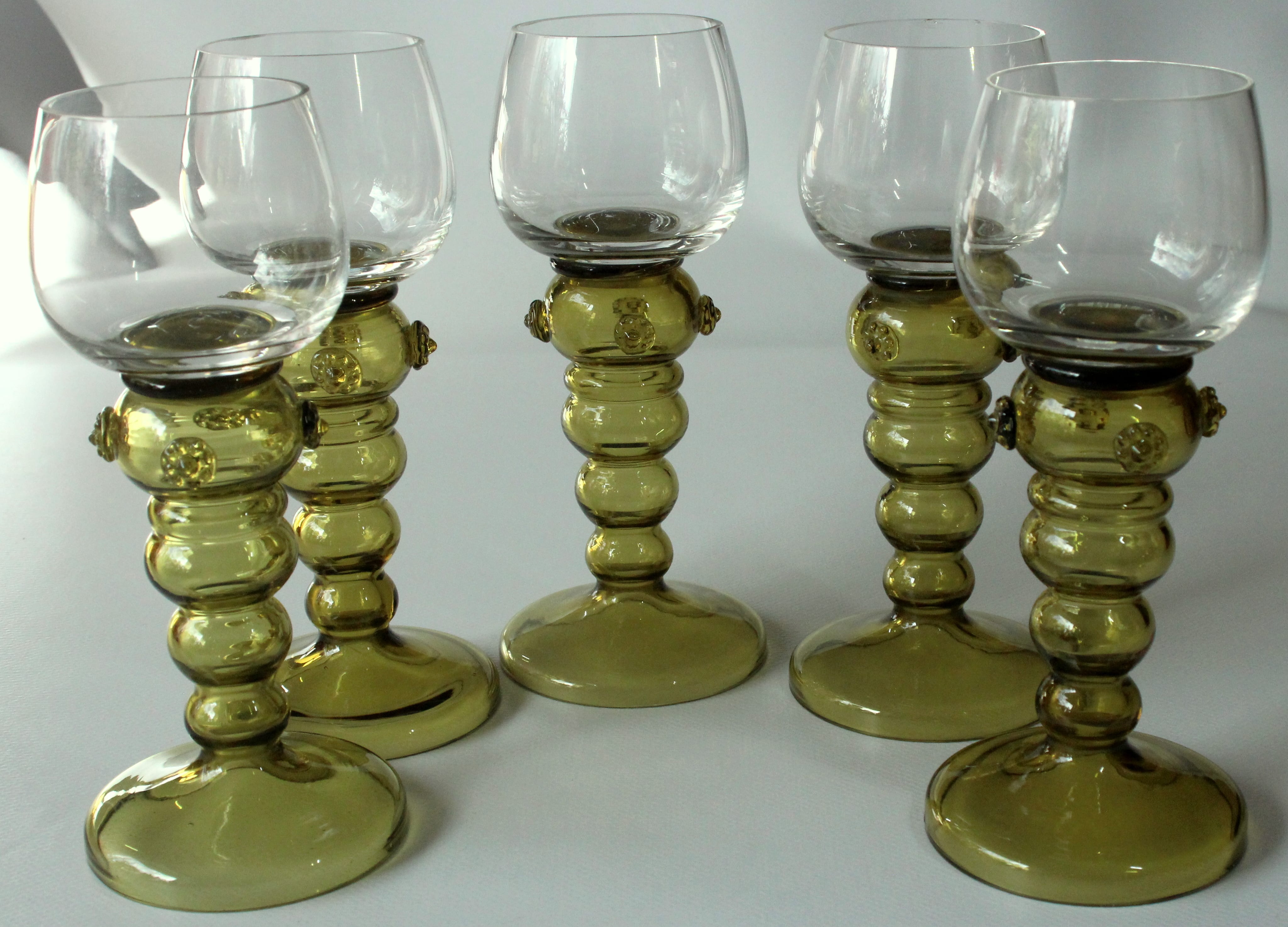 1950s - 5 large mouthblown Roemer wine glasses as a set - Vintage