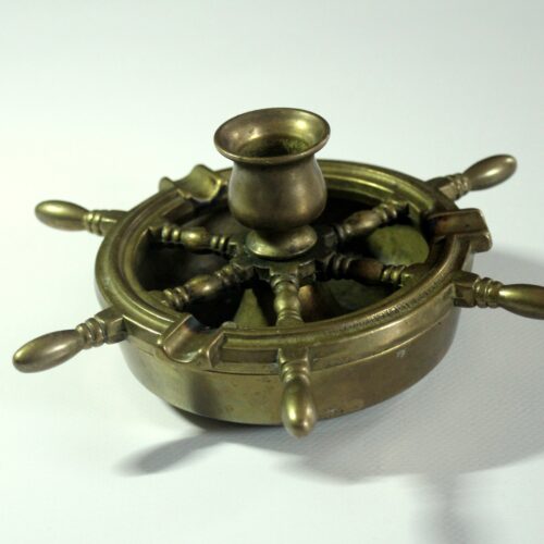 1960s solid brass ashtray in the shape of a steering wheel with a candle stick - Vintage