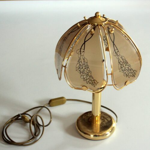 Elegant table lamp made of brass and smoked glass, Vintage