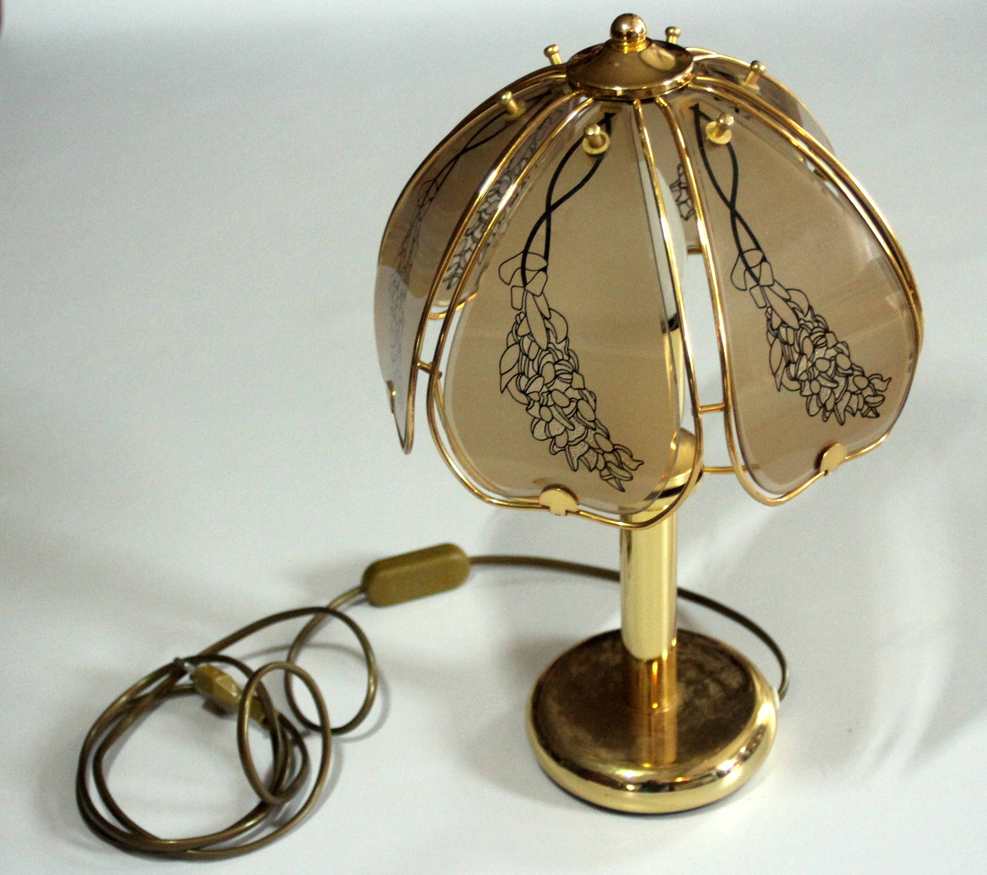 Elegant table lamp made of brass and smoked glass, Vintage