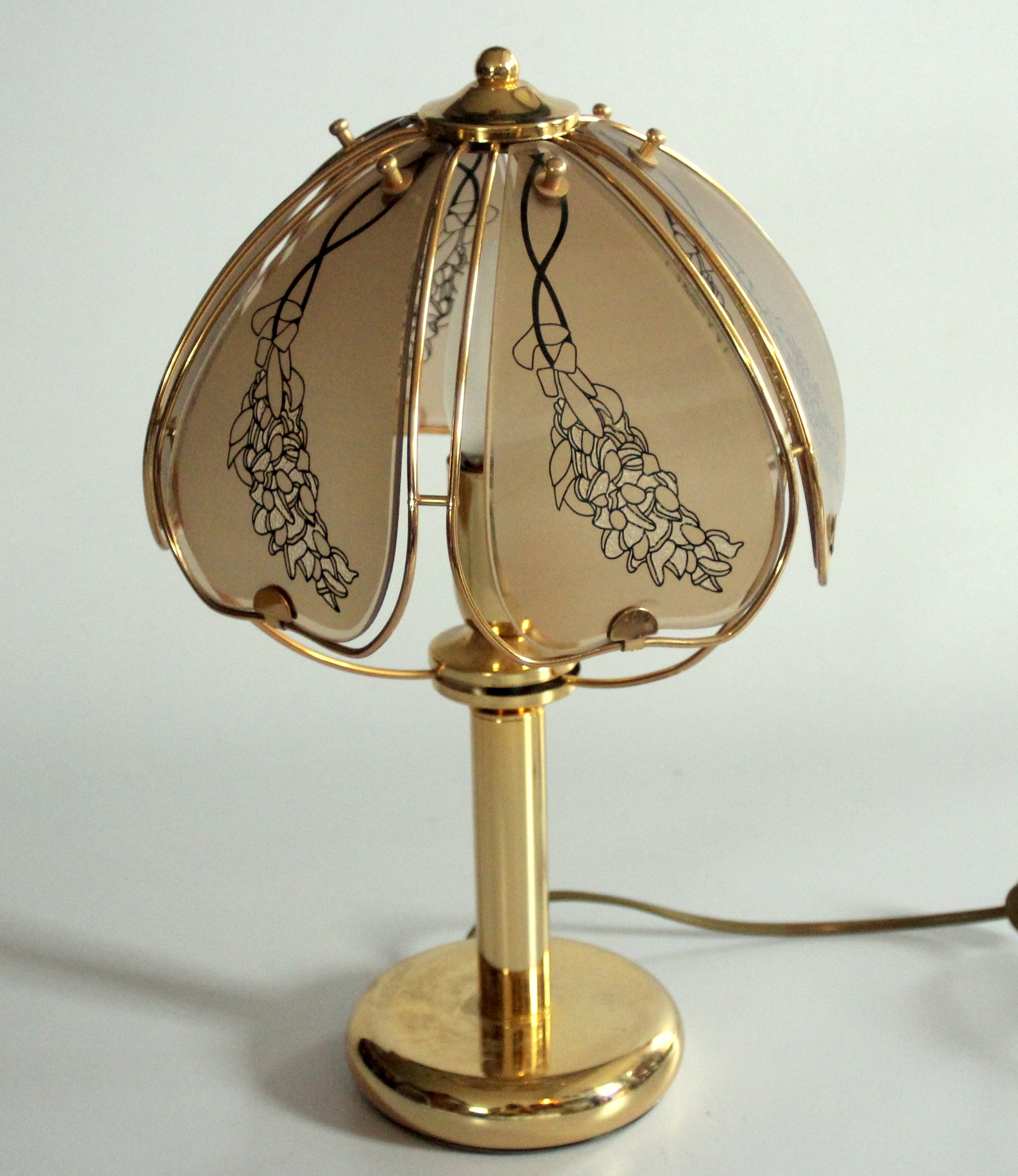 Elegant table lamp made of brass and smoked glass, Vintage