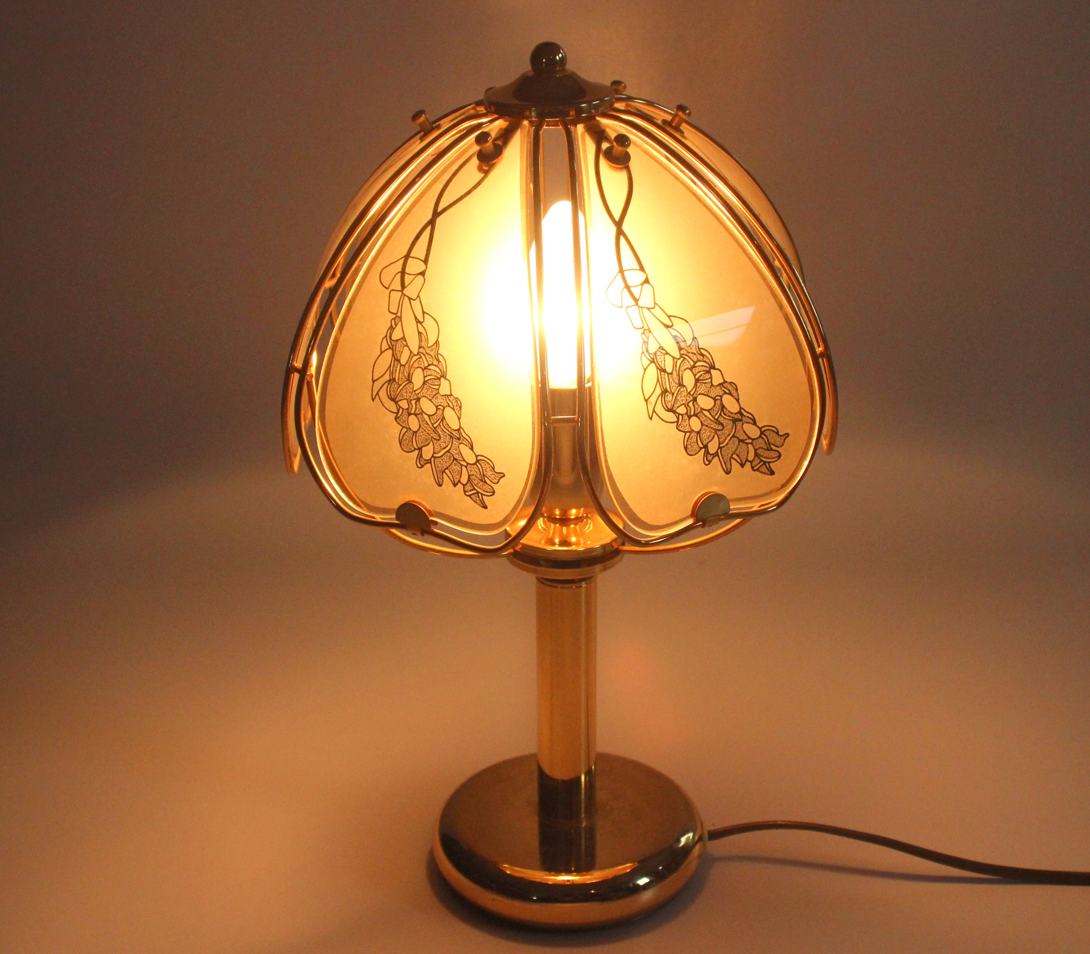 Elegant table lamp made of brass and smoked glass, Vintage