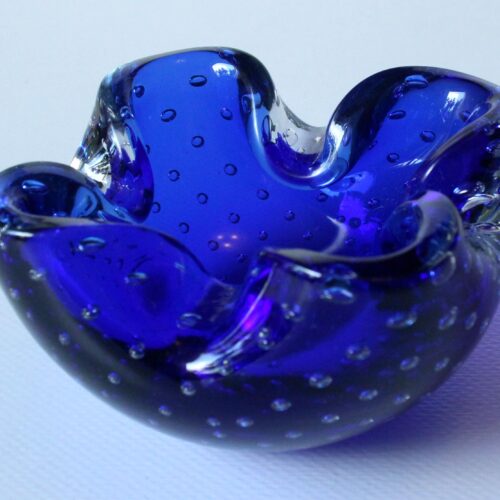 Blue Murano glass ashtray, vintage from the 1960s